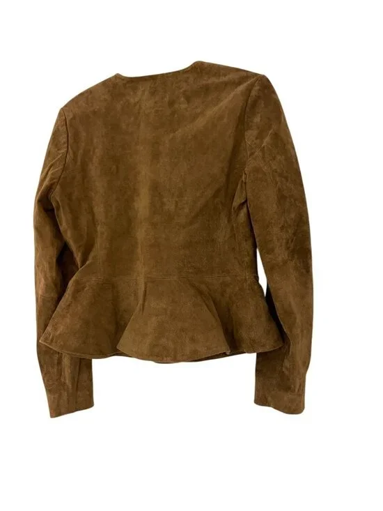 Zara Womens Blazer Jacket Size S Brown Leather Flared Hem Peplum 6318/232 NWT - Picture 5 of 15